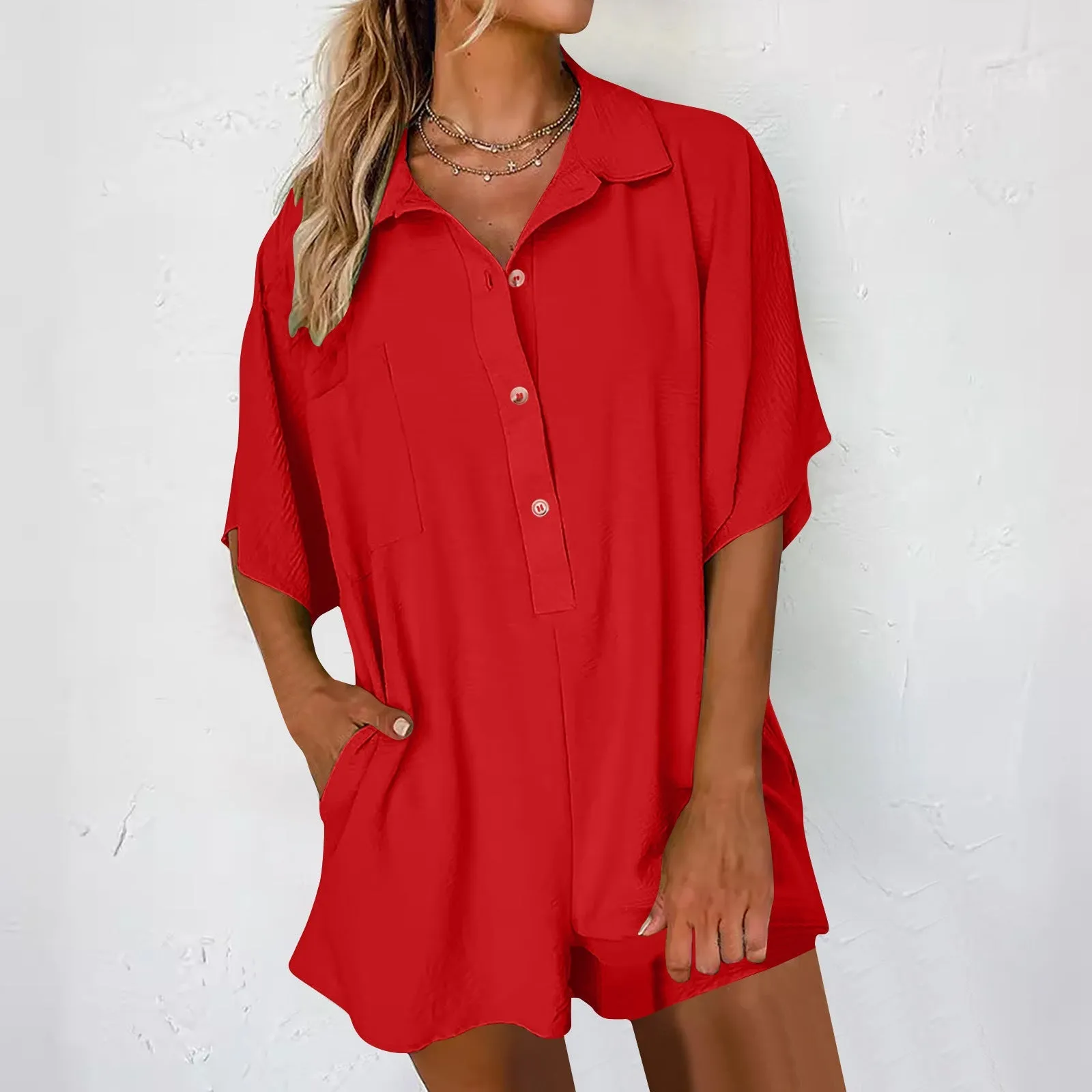 Women Casual Lapel Neck Jumpsuit