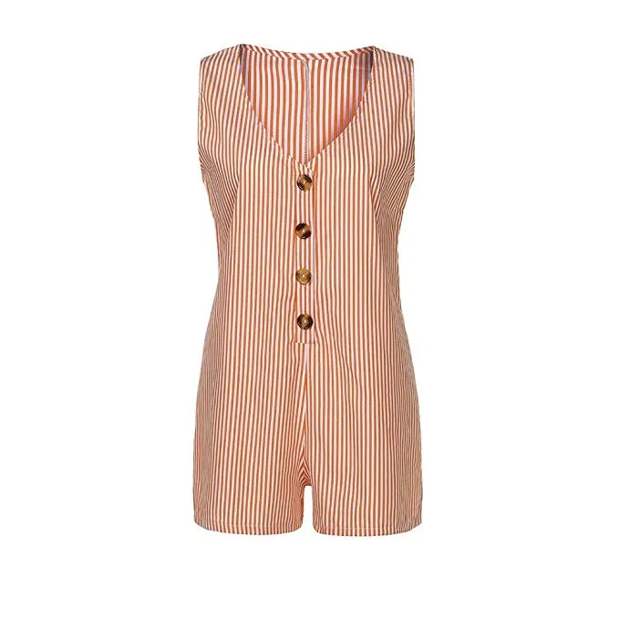 Women Casual Sleeveless Striped Playsuit Jumpsuit Rompers Bodysuit Beach Shorts Hot Fashion OL Women's Clothes Summer 2019