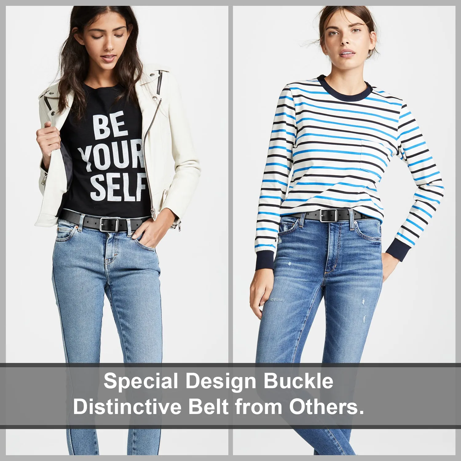 Women Leather Belt for Jeans Pants Plus Size Casual Ladies Belt with Alloy Square Buckle By JASGOOD
