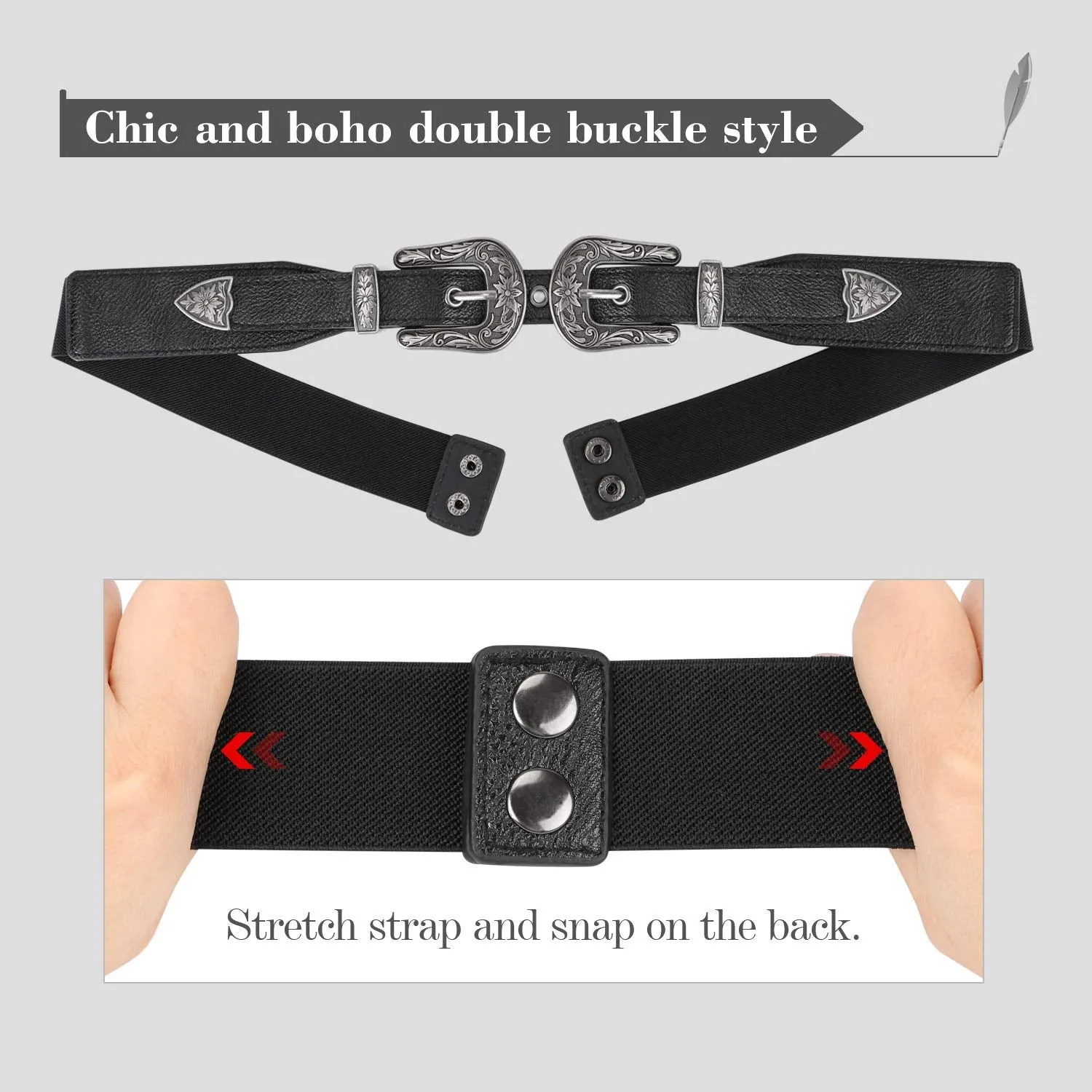 Women Leather Belts Ladies Vintage Western Design Black Waist Belt for Pants Jeans Dresses