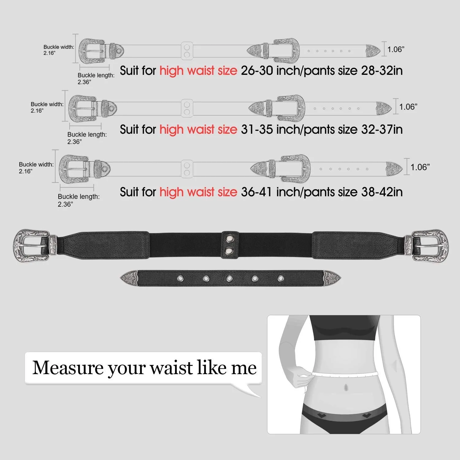 Women Leather Belts Ladies Vintage Western Design Black Waist Belt for Pants Jeans Dresses