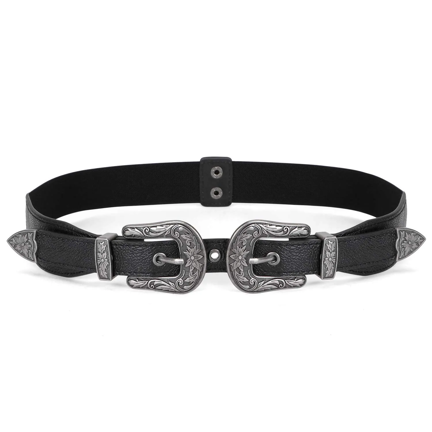 Women Leather Belts Ladies Vintage Western Design Black Waist Belt for Pants Jeans Dresses