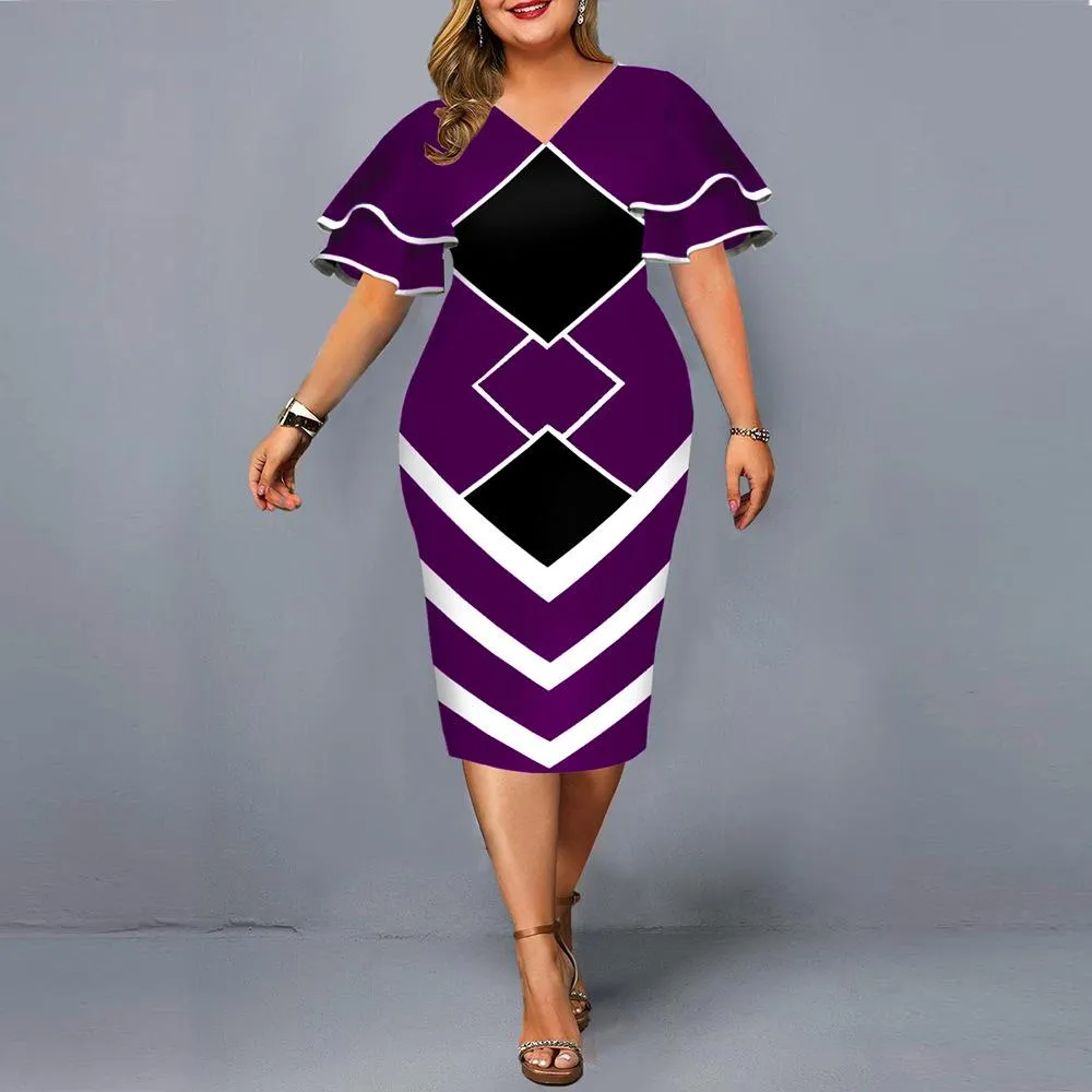Women Plus Sizes Print Fall Dresses