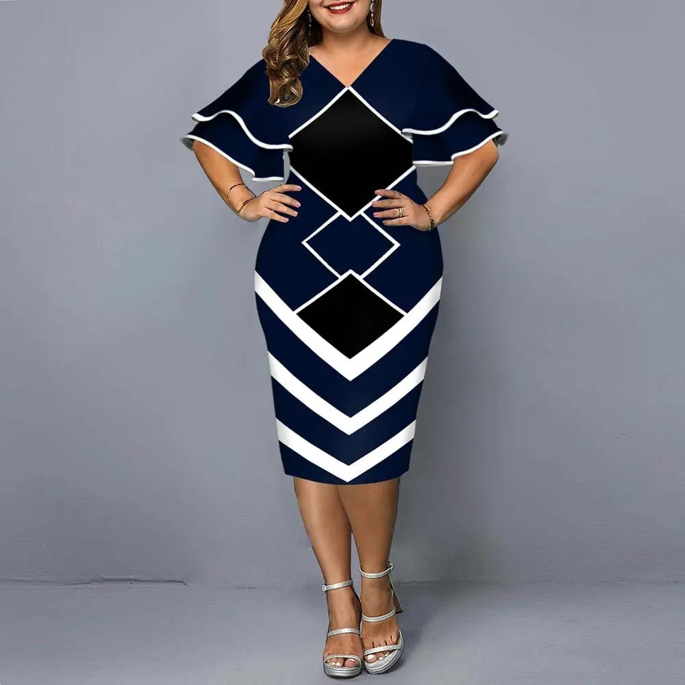 Women Plus Sizes Print Fall Dresses