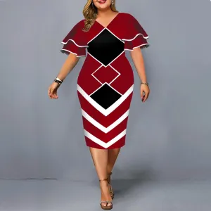 Women Plus Sizes Print Fall Dresses
