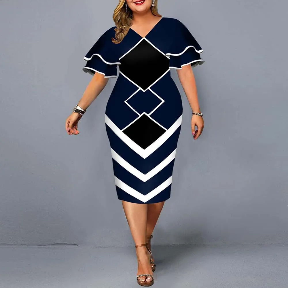Women Plus Sizes Print Fall Dresses