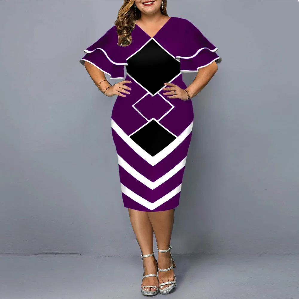 Women Plus Sizes Print Fall Dresses