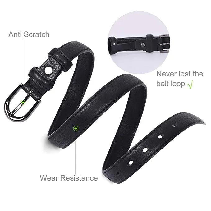 Women Skinny Leather Belt  Fashion Dress Jeans Belt with Single Prong Buckle