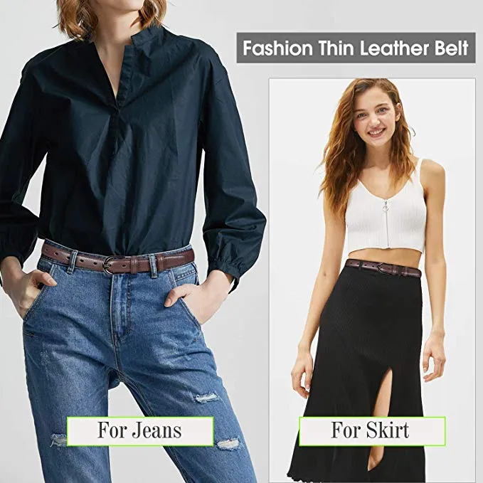 Women Skinny Leather Belt  Fashion Dress Jeans Belt with Single Prong Buckle