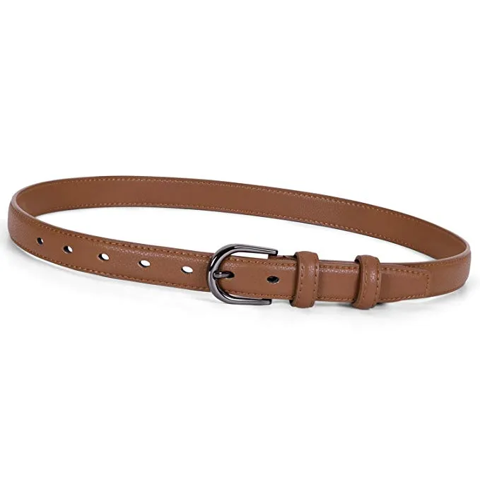 Women Skinny Leather Belt  Fashion Dress Jeans Belt with Single Prong Buckle