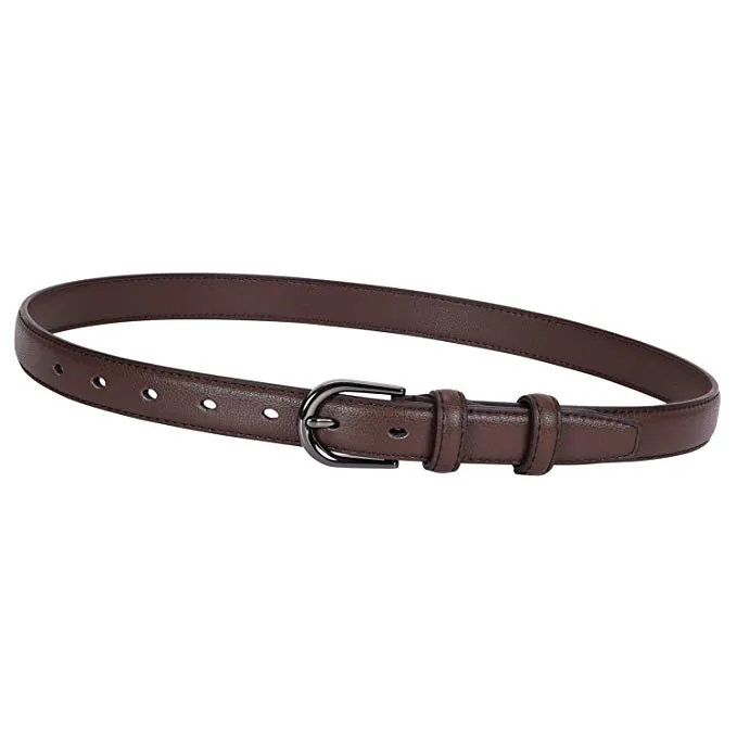 Women Skinny Leather Belt  Fashion Dress Jeans Belt with Single Prong Buckle