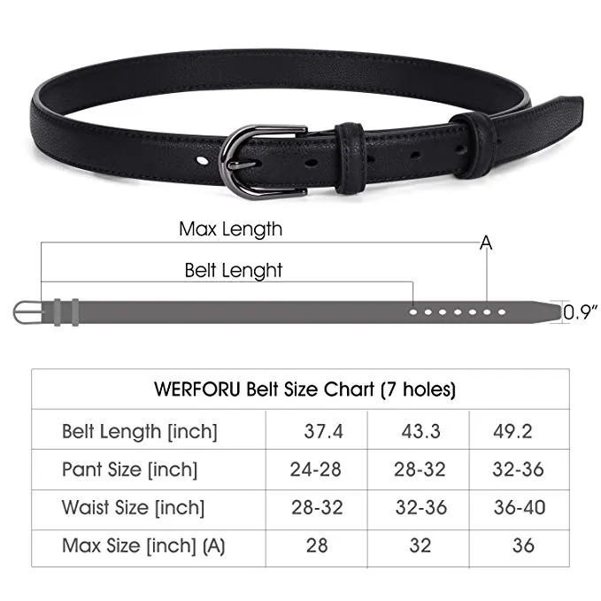 Women Skinny Leather Belt  Fashion Dress Jeans Belt with Single Prong Buckle