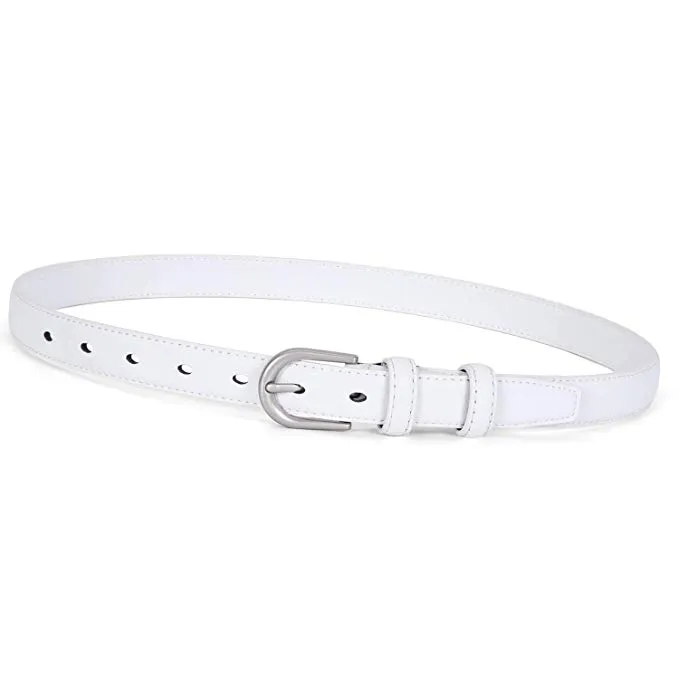Women Skinny Leather Belt  Fashion Dress Jeans Belt with Single Prong Buckle