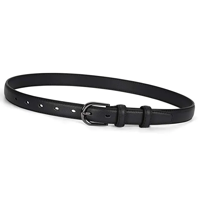 Women Skinny Leather Belt  Fashion Dress Jeans Belt with Single Prong Buckle