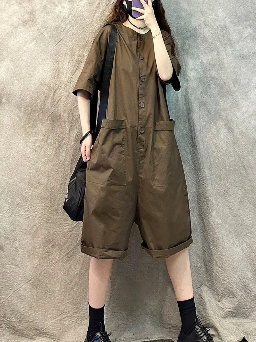 Women Summer Casual Pure Color Short Jumpsuits