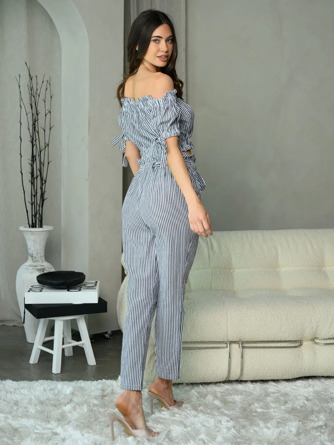 WOMEN'S 2PC. CROP TOP & PANTS PLAID SET