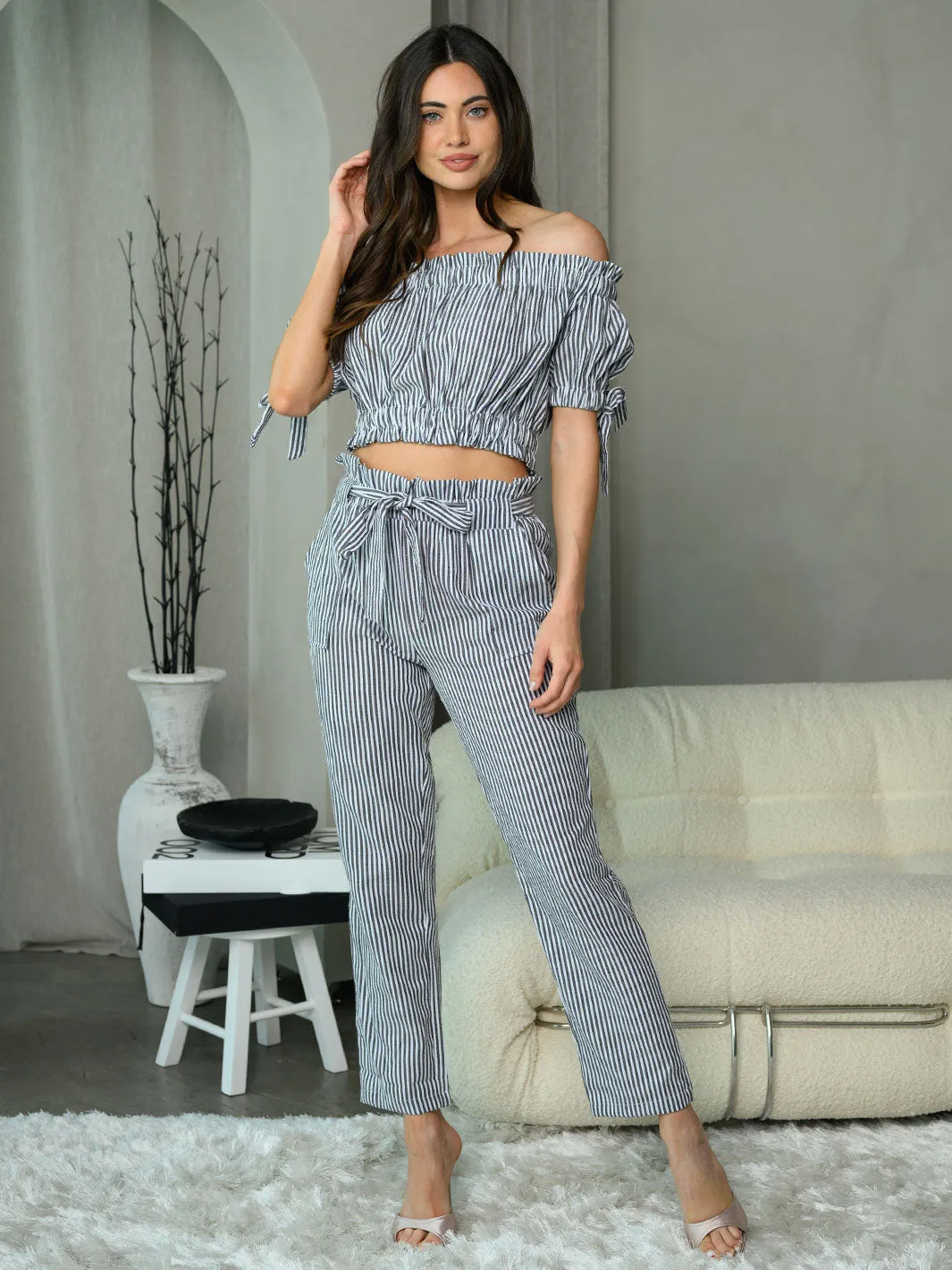 WOMEN'S 2PC. CROP TOP & PANTS PLAID SET