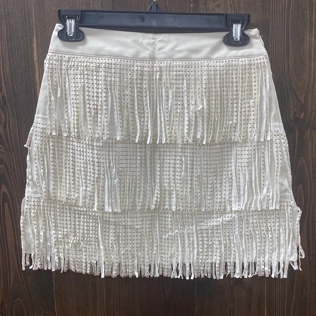 Women’s BlueB Faux Leather Fringe Mini Skirt
