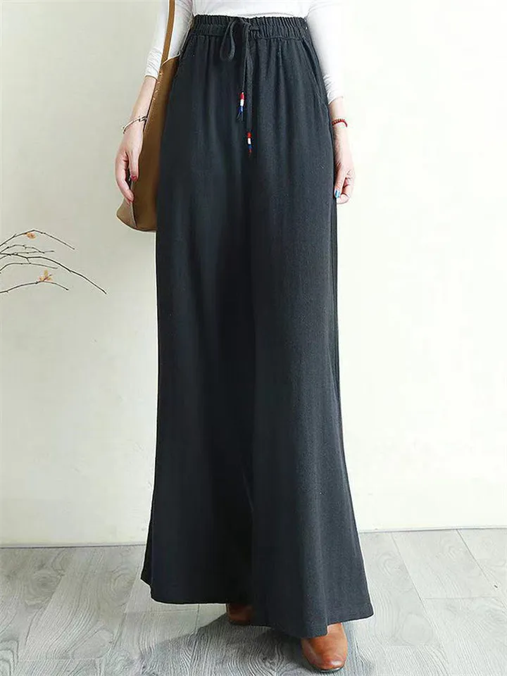 Women's Casual Oversized Cotton Linen Wide Leg Pants