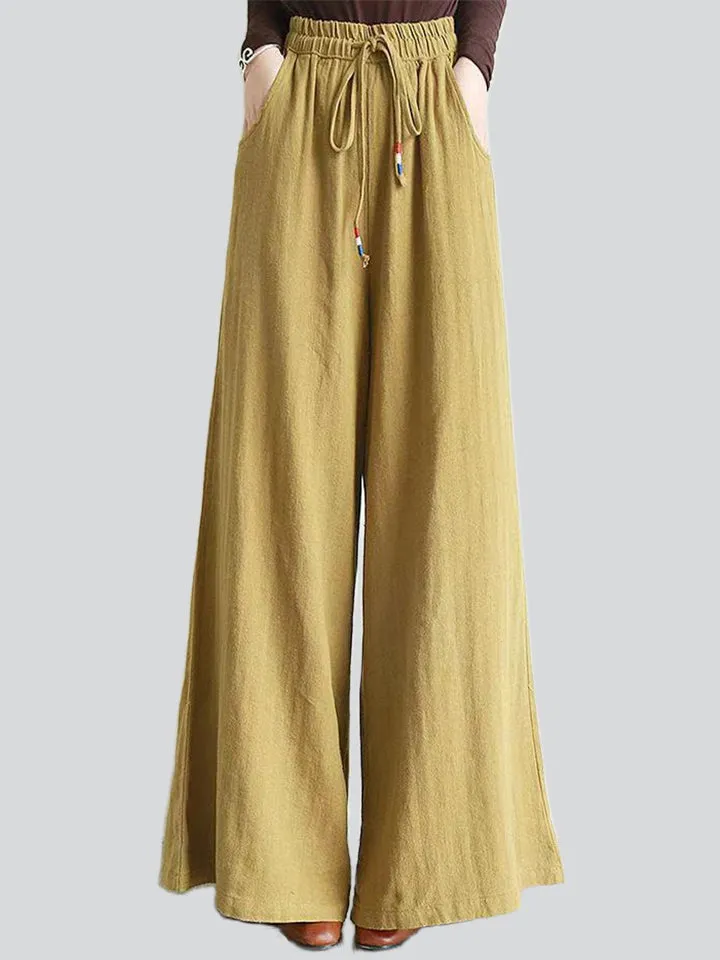 Women's Casual Oversized Cotton Linen Wide Leg Pants