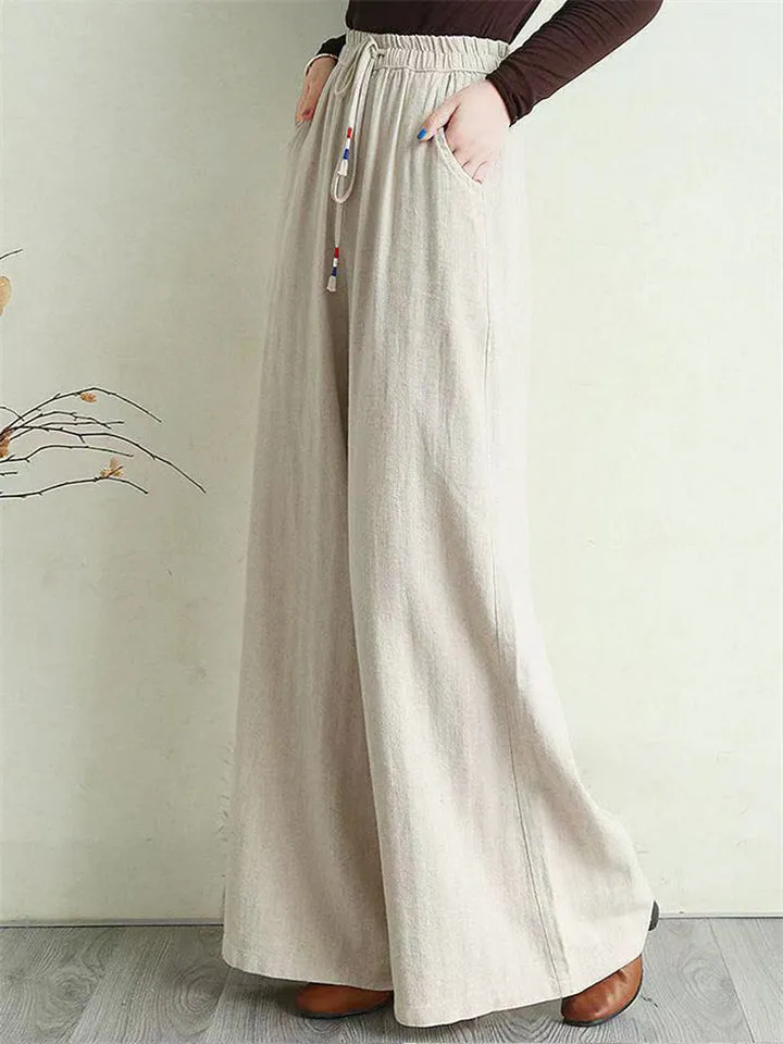 Women's Casual Oversized Cotton Linen Wide Leg Pants