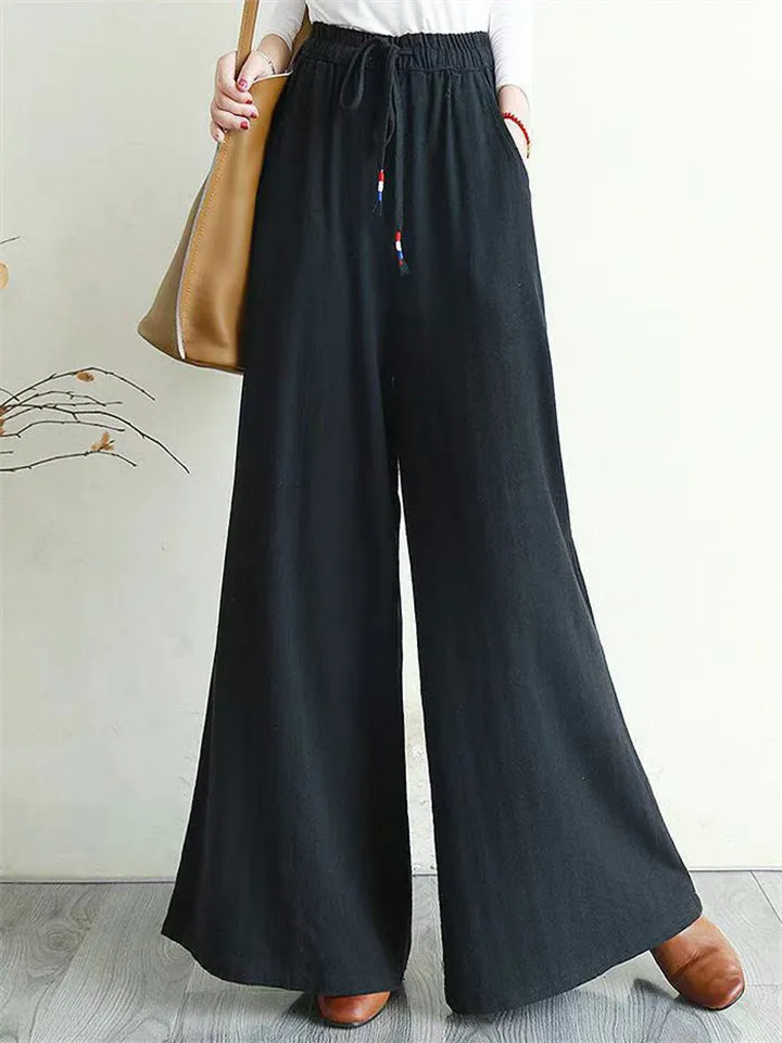 Women's Casual Oversized Cotton Linen Wide Leg Pants