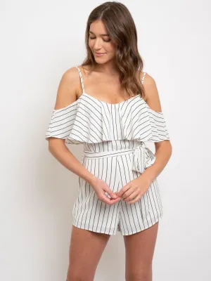 WOMEN'S COLD SHOULDER STRIPED ROMPER