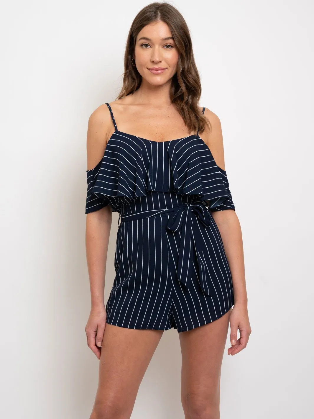 WOMEN'S COLD SHOULDER STRIPED ROMPER
