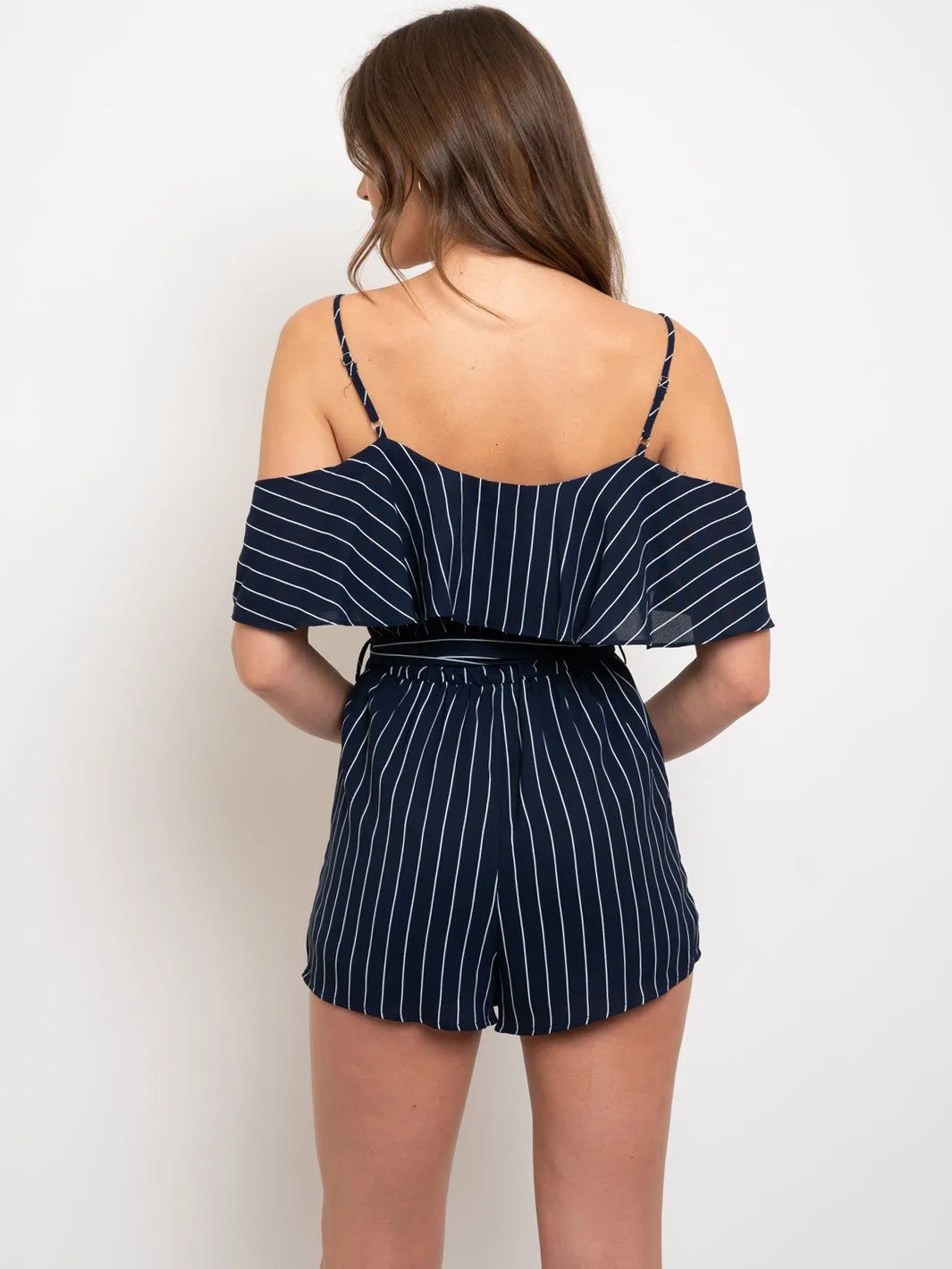 WOMEN'S COLD SHOULDER STRIPED ROMPER