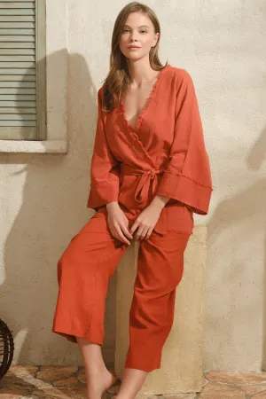 Women’s Cotton Plain Summer Capri Tie Pajama Set