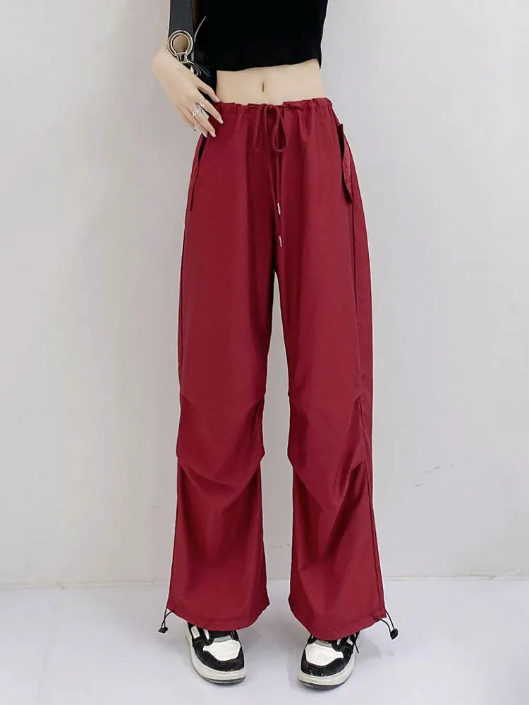 Women's Drawstring Cargo Pants Wide Leg Pants