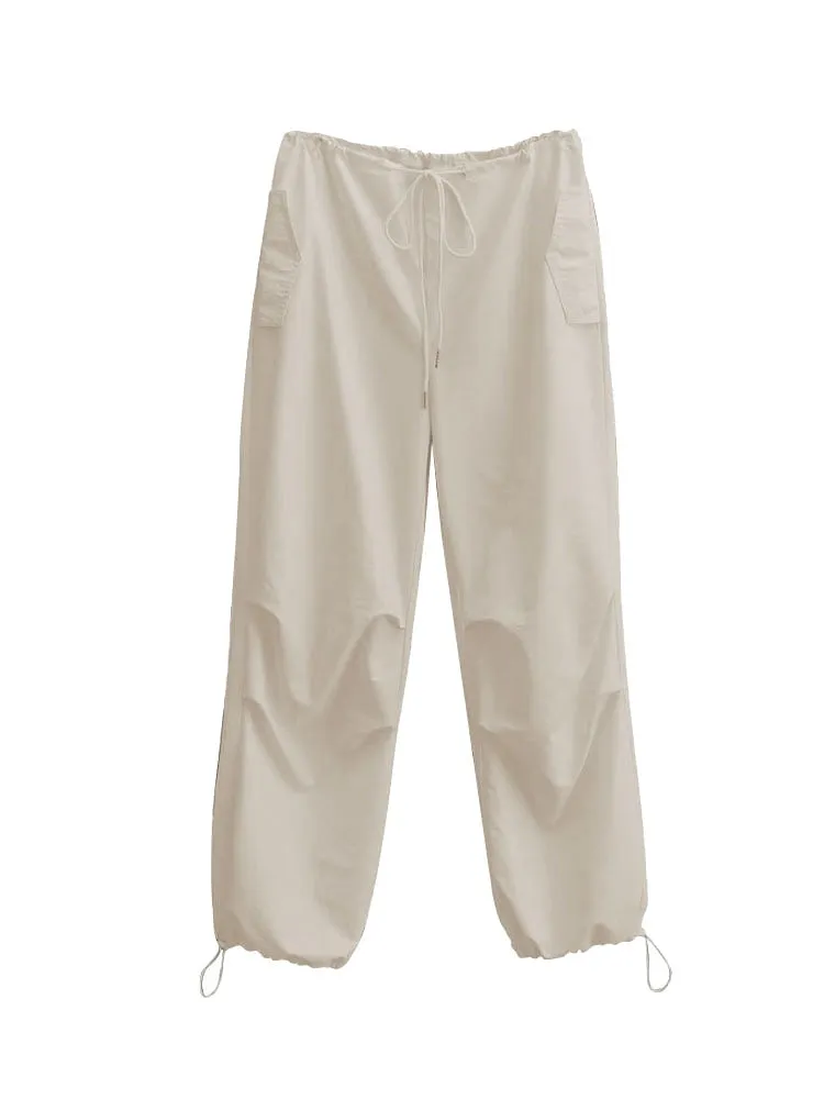 Women's Drawstring Cargo Pants Wide Leg Pants
