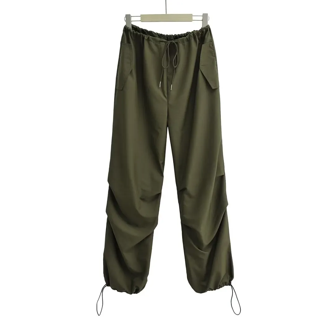 Women's Drawstring Cargo Pants Wide Leg Pants