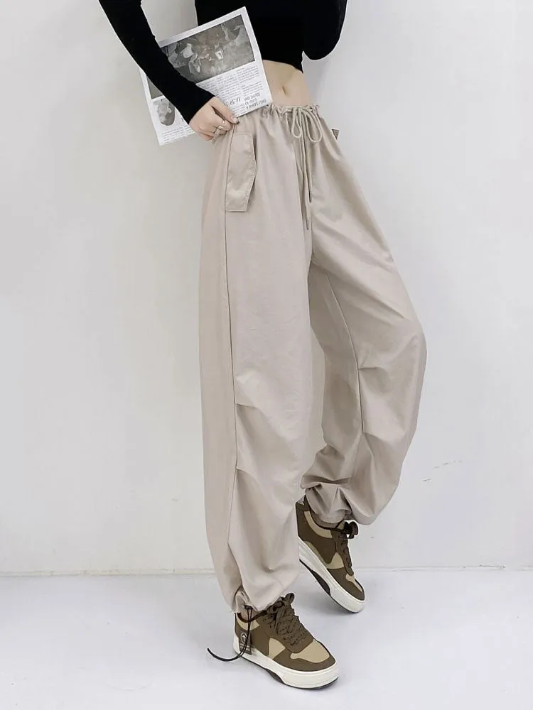 Women's Drawstring Cargo Pants Wide Leg Pants