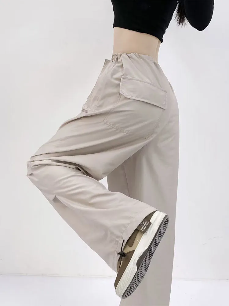Women's Drawstring Cargo Pants Wide Leg Pants