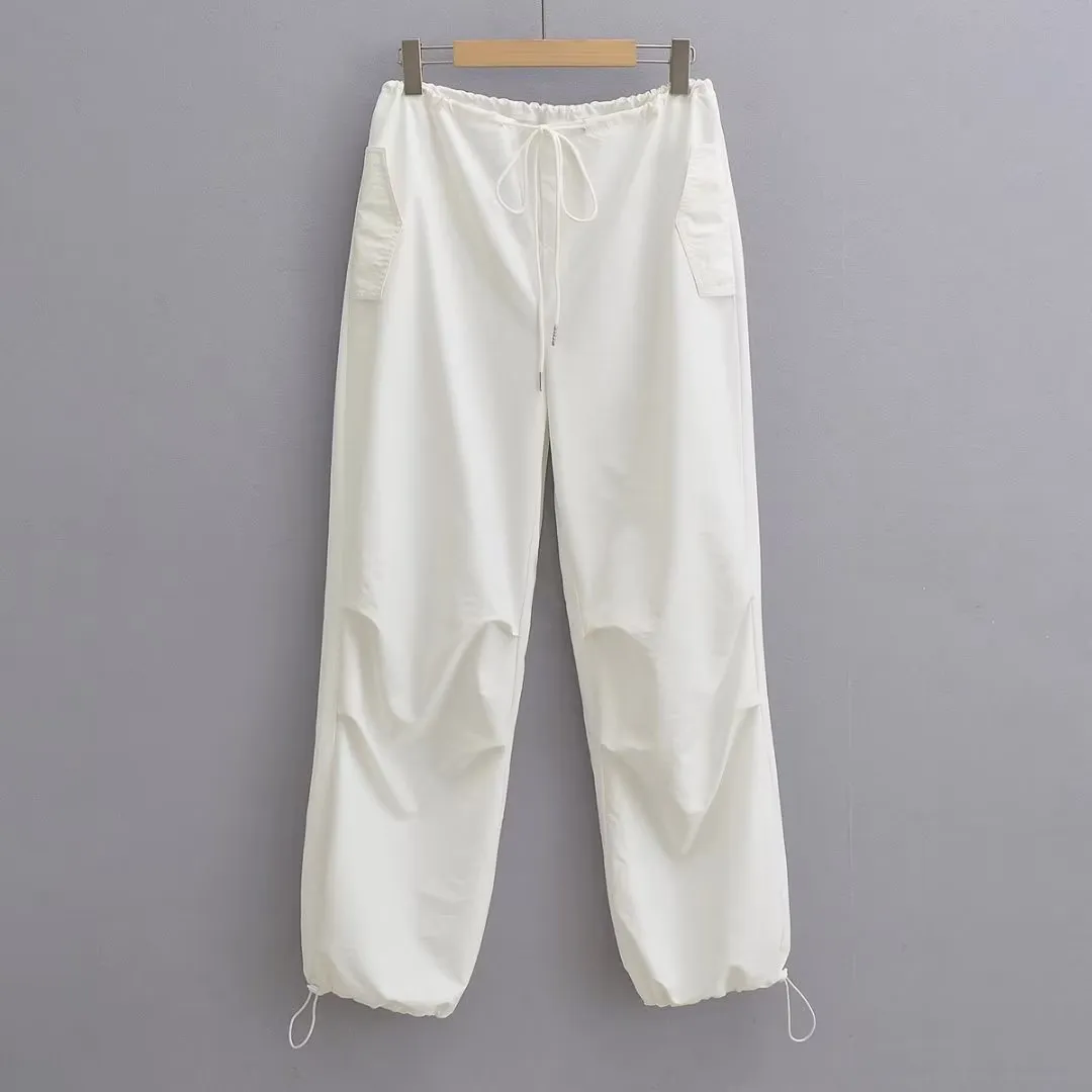 Women's Drawstring Cargo Pants Wide Leg Pants