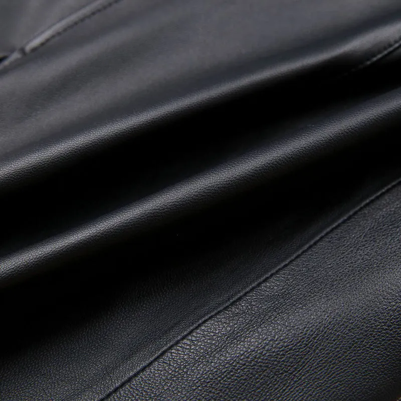 Women's Genuine Leather Sheepskin Skirt Solid Belt High Waist Slit Design Dress 2022 Autumn Winter New TF4717