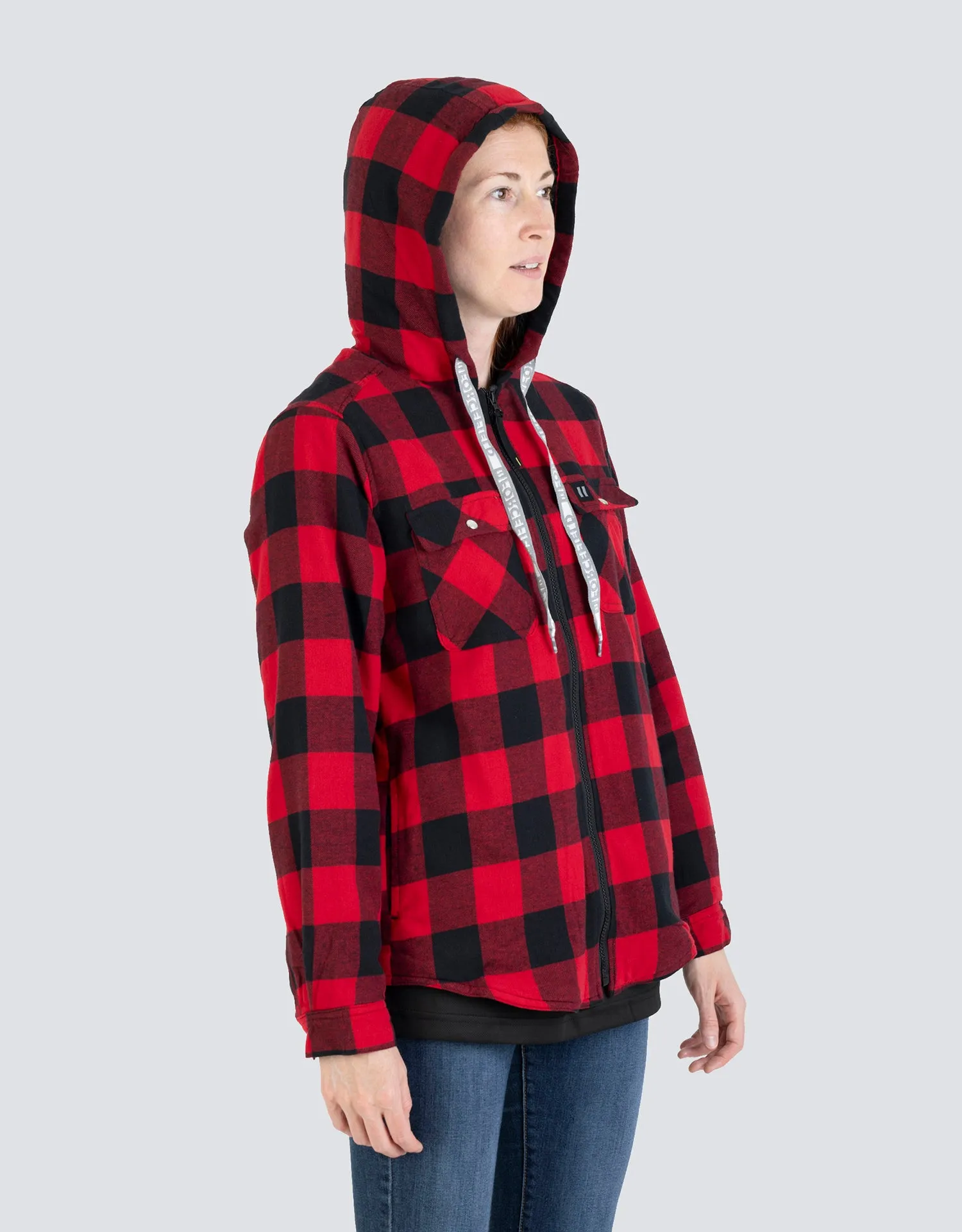 Women's Hooded Sherpa-Lined Buffalo Plaid Flannel Shirt jacket
