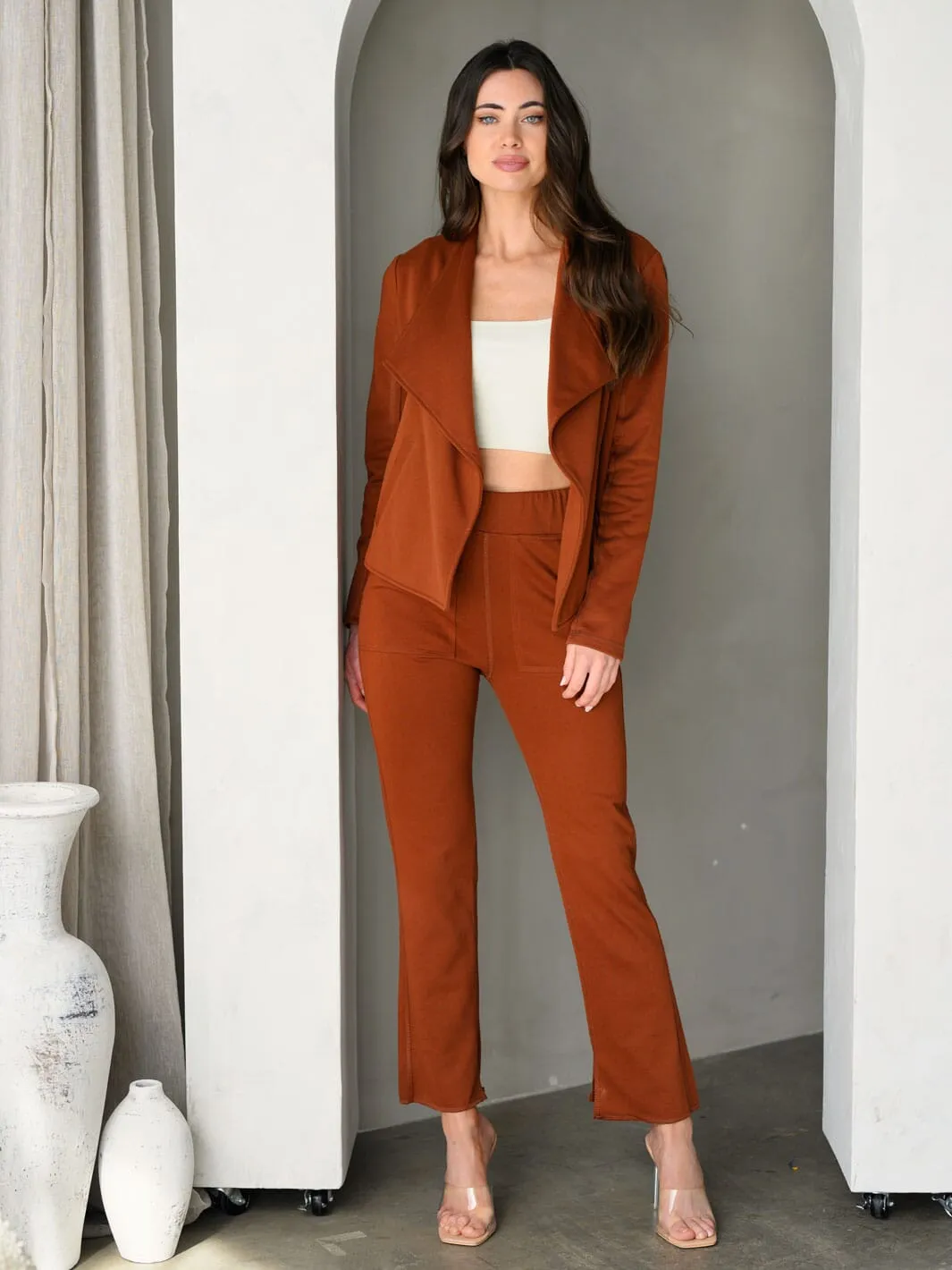 WOMEN'S LONG SLEEVE BLAZE & PANTS FRENCH TERRY 2PC SET.