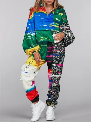 WOMEN'S LONG SLEEVE HOODED SWEATER & CARGO PANTS MULTI 2PC. SET