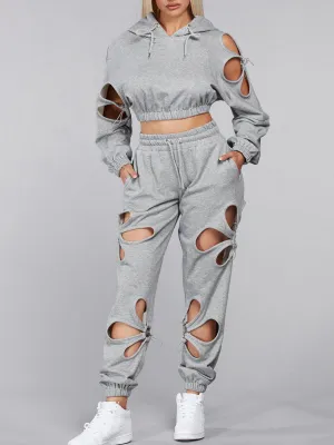 WOMEN'S LONG SLEEVE HOODIE & PANTS CUT OUT 2PC. SET
