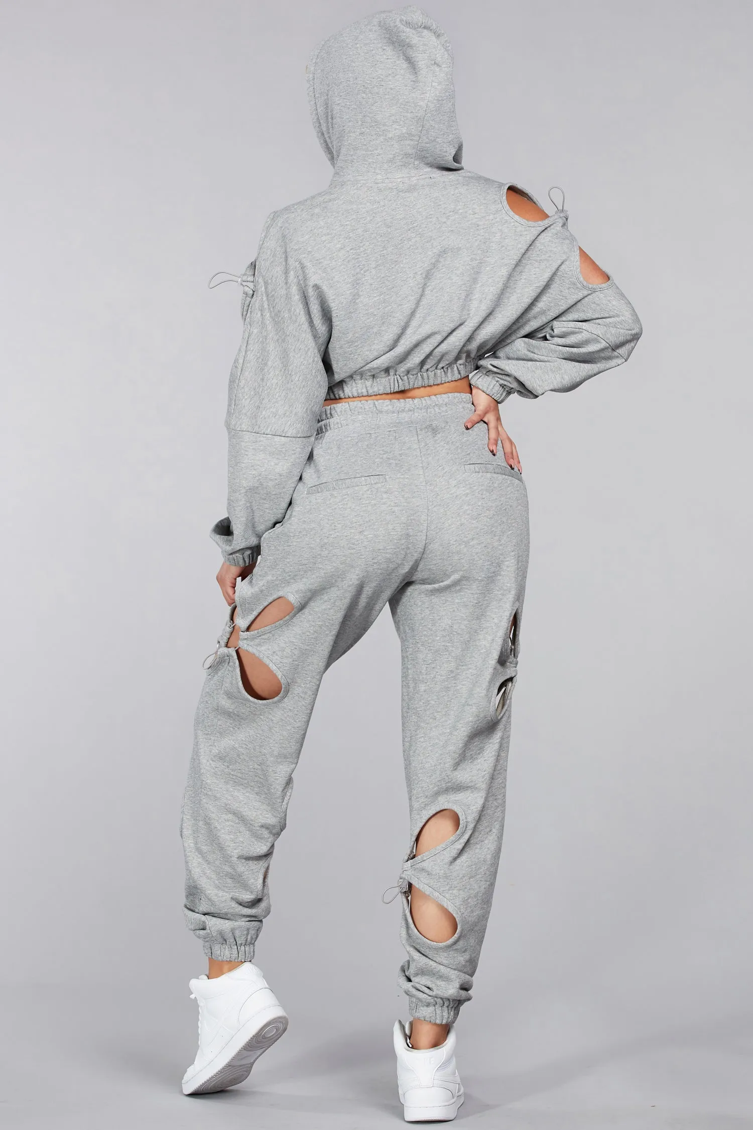 WOMEN'S LONG SLEEVE HOODIE & PANTS CUT OUT 2PC. SET