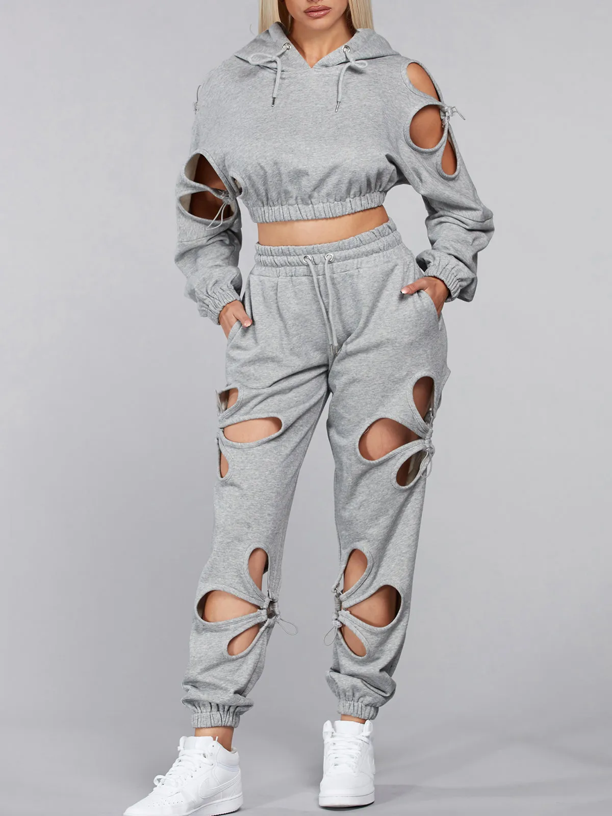 WOMEN'S LONG SLEEVE HOODIE & PANTS CUT OUT 2PC. SET