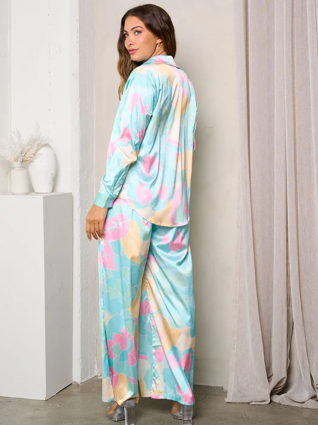 WOMEN'S LONG SLEEVE W/BRA & WIDEL LEG PANTS PRINTED 3PC. SET