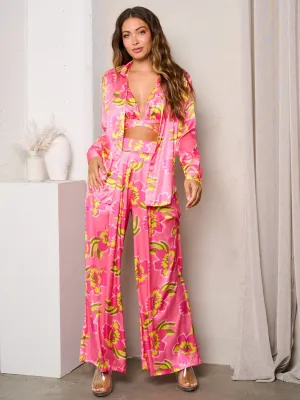WOMEN'S LONG SLEEVE W/BRA & WIDEL LEG PANTS PRINTED 3PC. SET