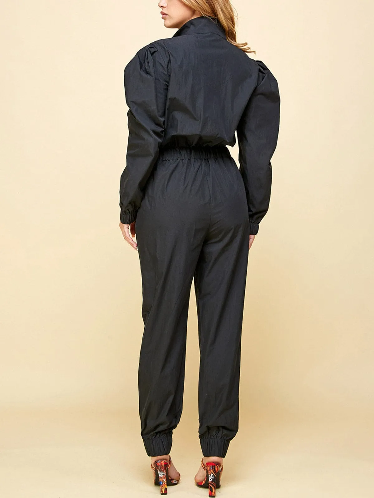 WOMEN'S LONG SLEEVE ZIP UP POCKETS JUMPSUIT