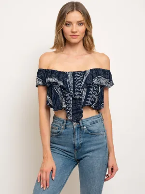 WOMEN'S OFF SHOULDER BANDANA CROP TOP