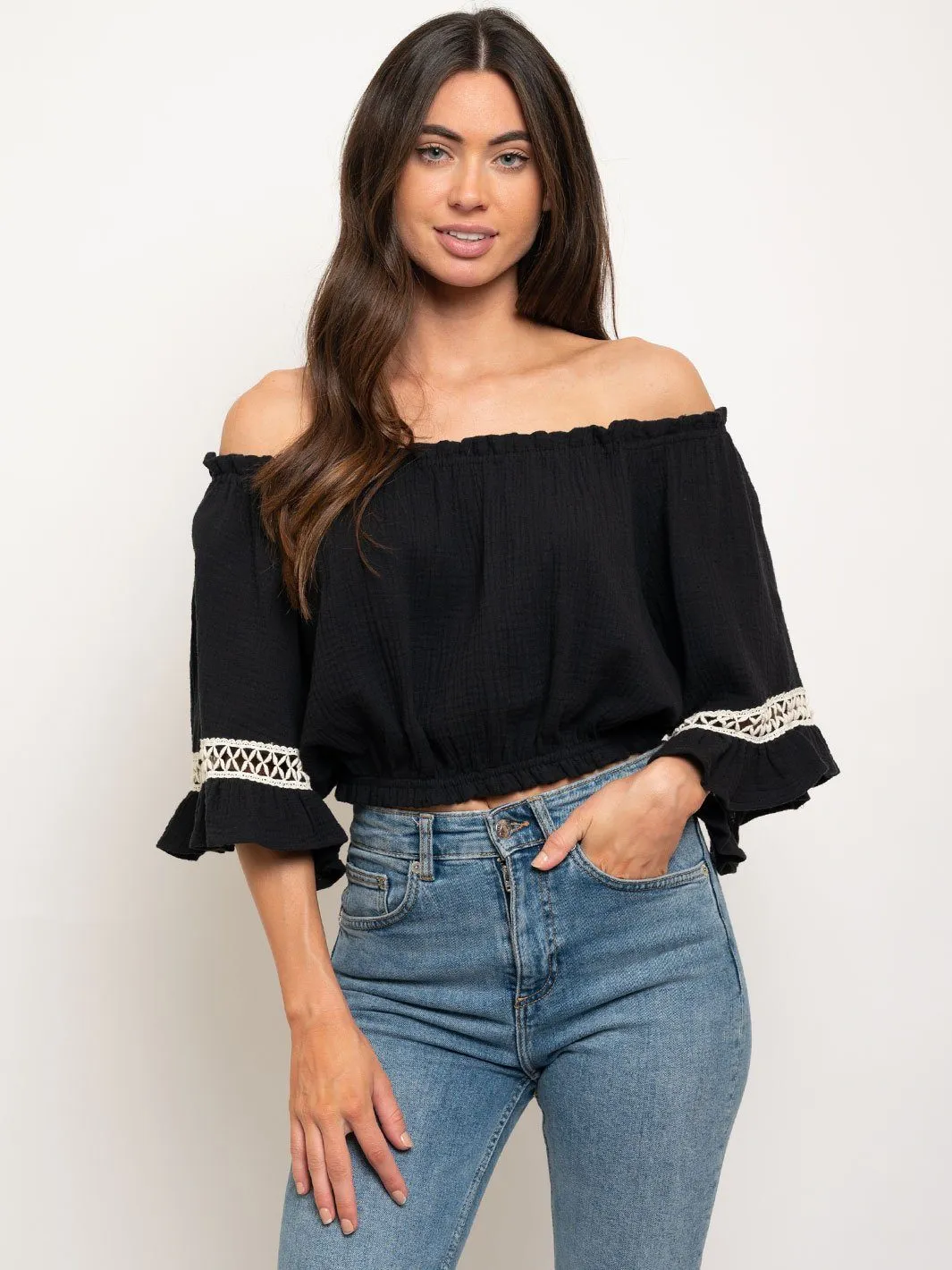 WOMEN'S OFF SHOULDER BELL SLEEVE TOP