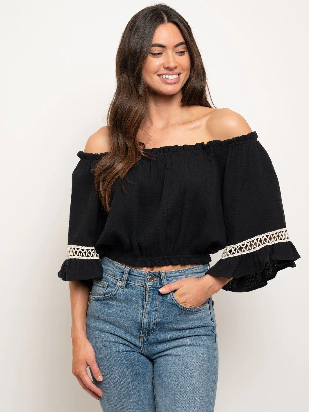 WOMEN'S OFF SHOULDER BELL SLEEVE TOP