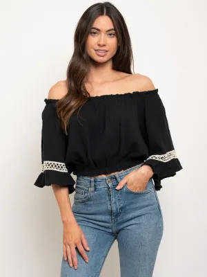 WOMEN'S OFF SHOULDER BELL SLEEVE TOP